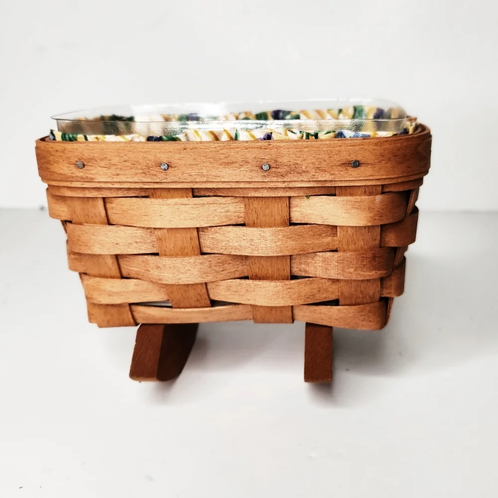 Vintage 1993 Longaberger Cradle Basket with Cloth and Plastic Liner Paperwork